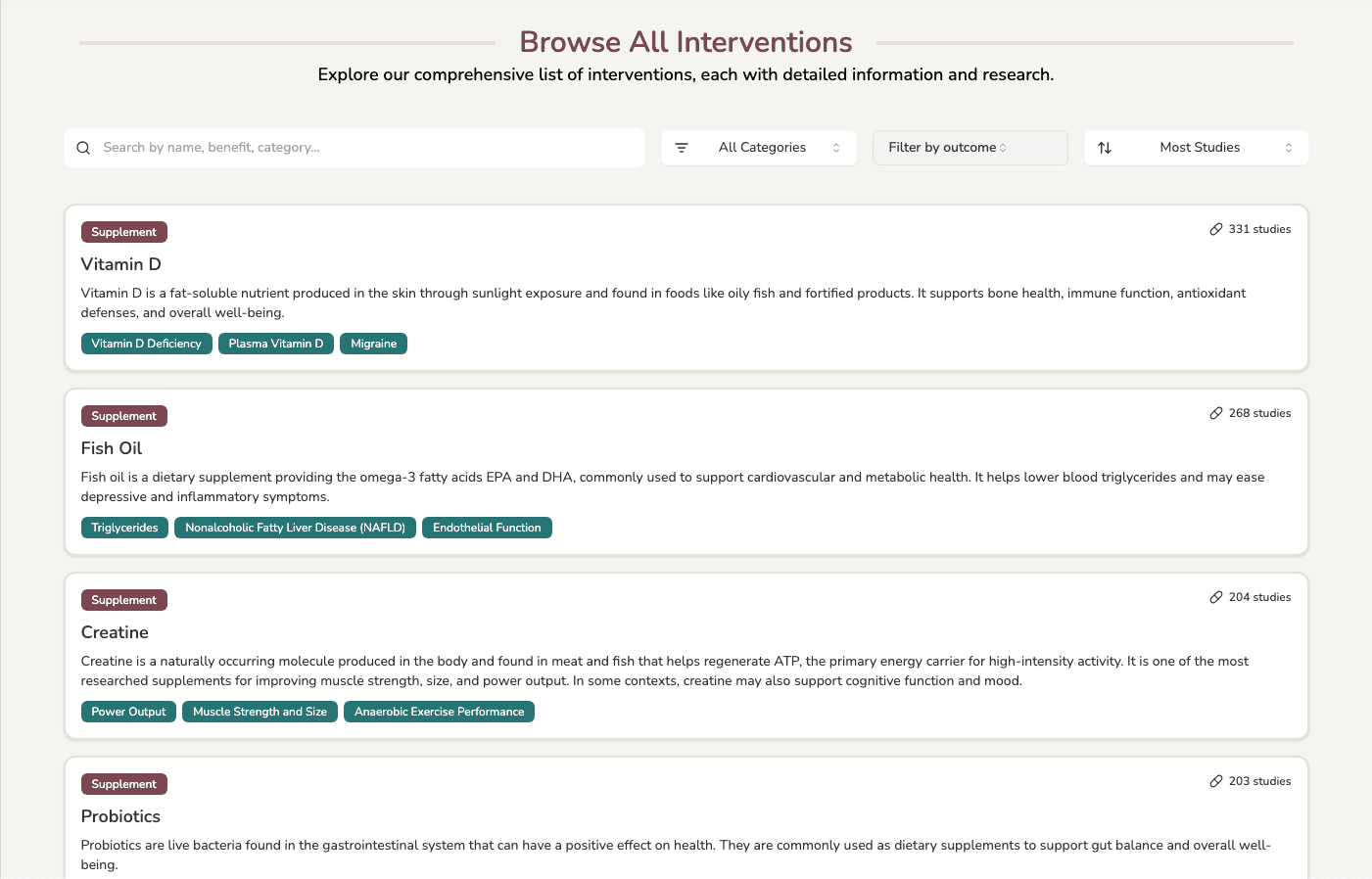 Intervention page screenshot